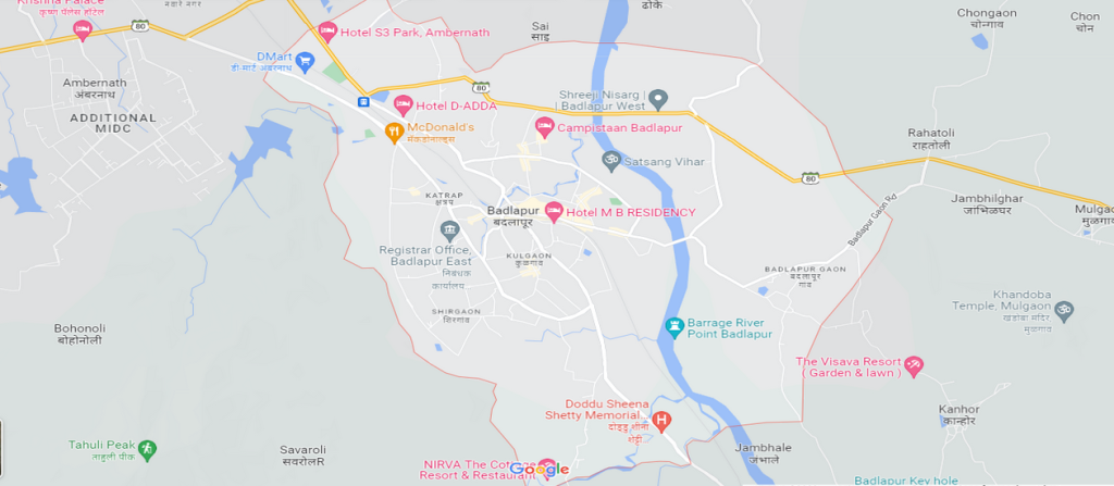 Google Map - Badlapur City.Best Place to invest in real estate in india